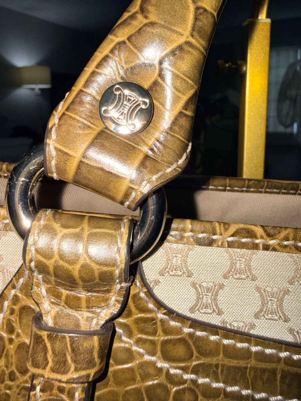 Celine RARE Beige & Brown Monogram Croc embossed Boogie Satchel - Picture 4 of 9